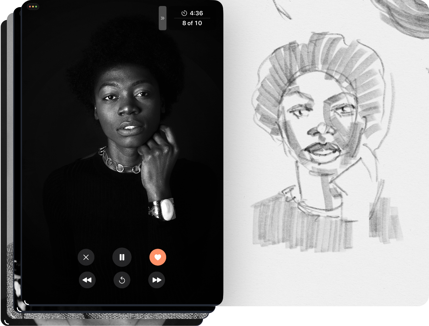 Seshr app running alongside Procreate in Split View on iPad